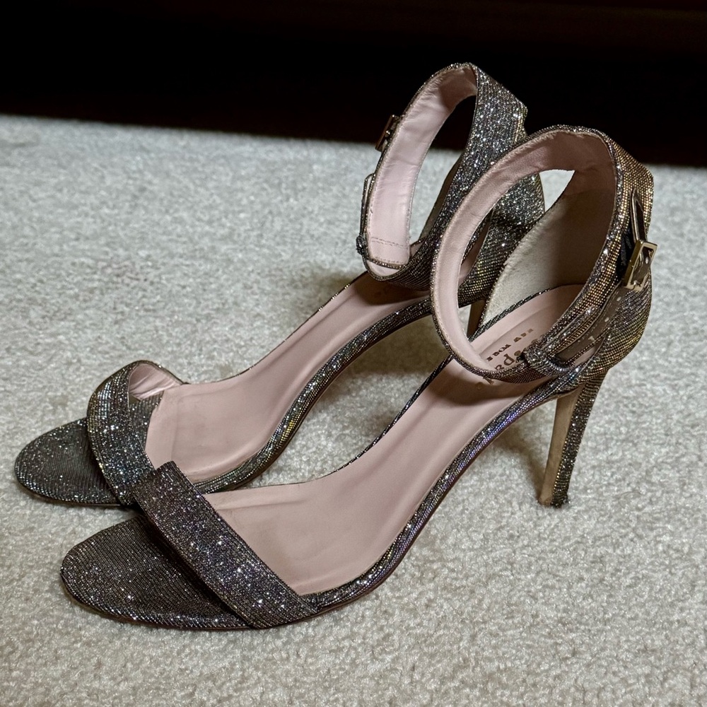 Kate Spade Bronze Lurex Isa Ankle Strap Heels - Size 7